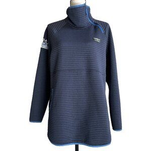 L.L. BEAN Navy Ribbed Top Large Long Sleeve Asymmetrical Half Zip High Collar